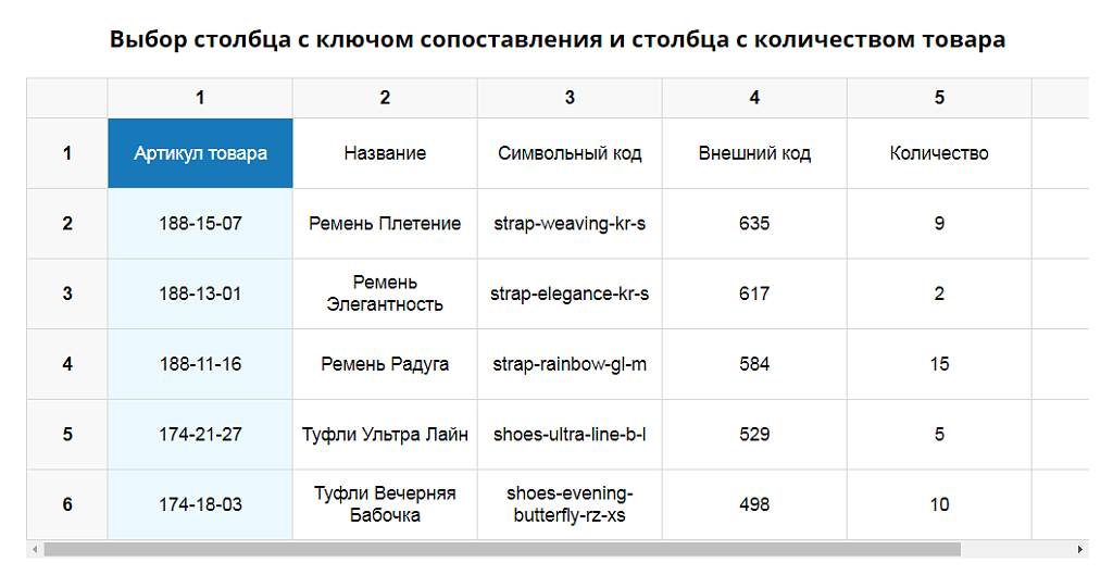 Импорт из Excel в корзину