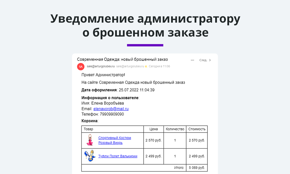 Ловец брошенных заказов. Отправка брошенных корзин покупателям. Повышение конверсии сайта и продаж