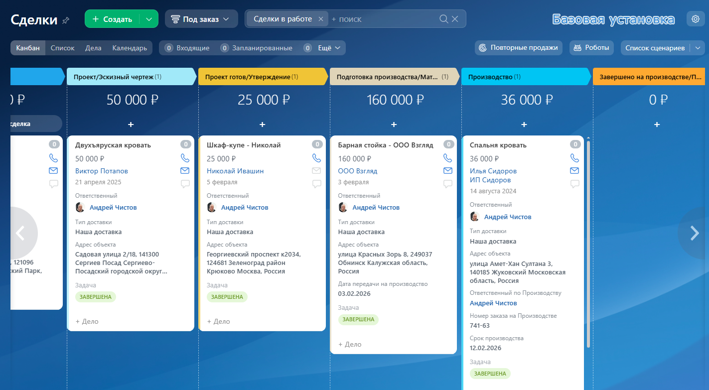 Готовая CRM для мебельной компании