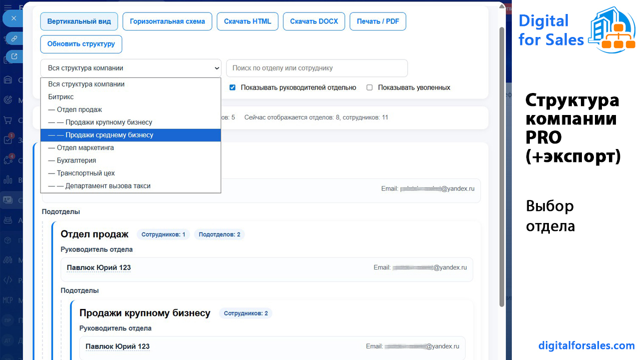Структура компании PRO (+экспорт)