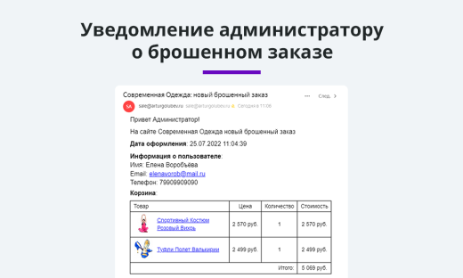 Ловец брошенных заказов. Отправка брошенных корзин покупателям. Повышение конверсии сайта и продаж